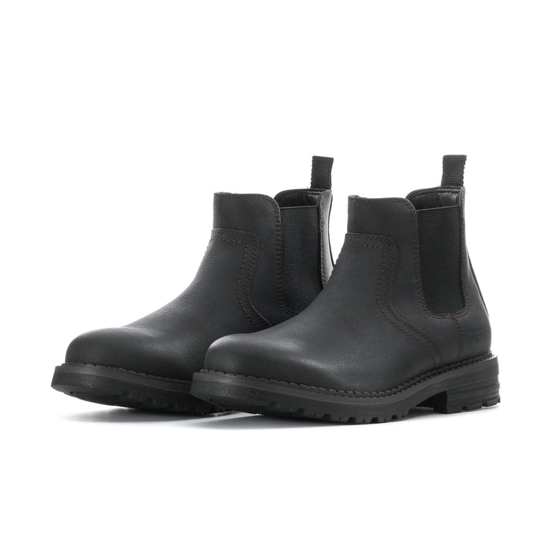 Pair of men's black Chelsea boots with elastic gussets and thick rubber sole