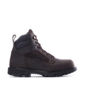 Men's brown work boots with lace-up shaft and rugged tread sole