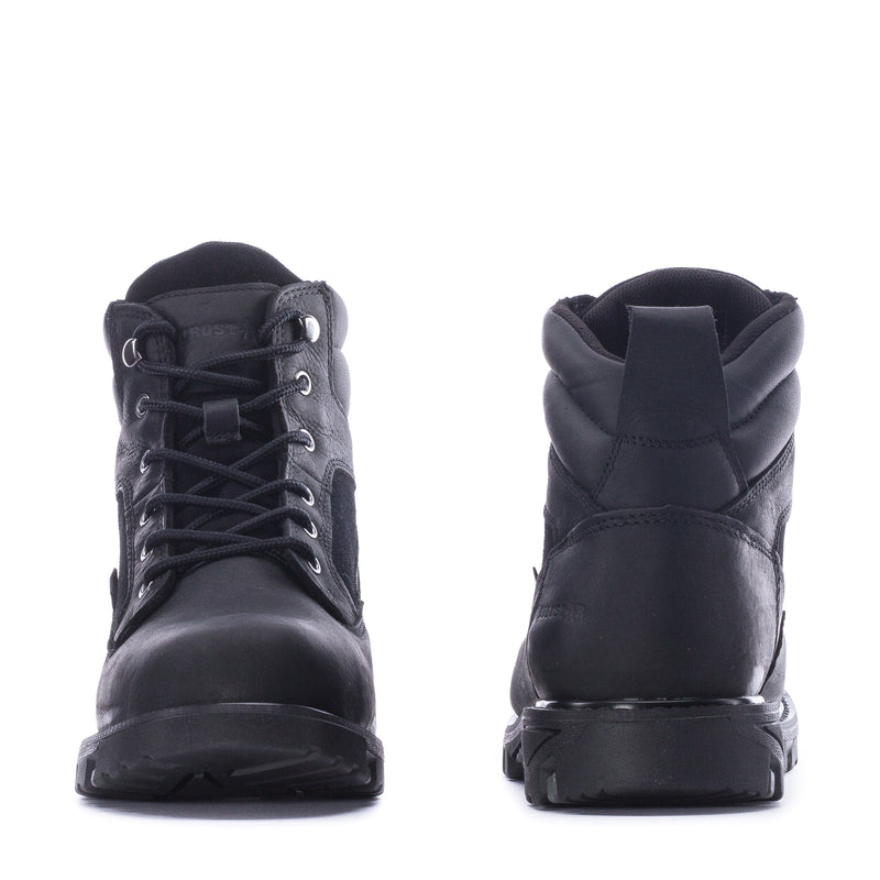 Men's steel toe waterproof work boots, black lace-up with cushioned ankle collar
