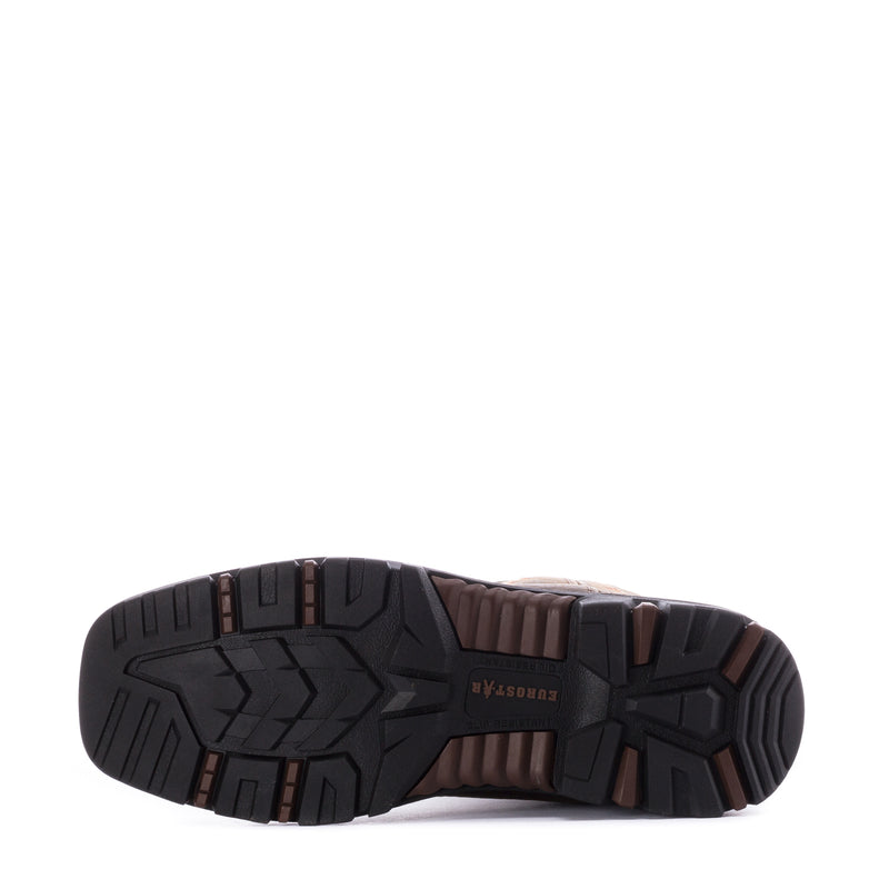 Men's western boot outsole tread, dark brown boot bottom with black rubber grip