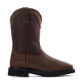 Brown leather men's wide-calf pull-on boots with black rubber sole