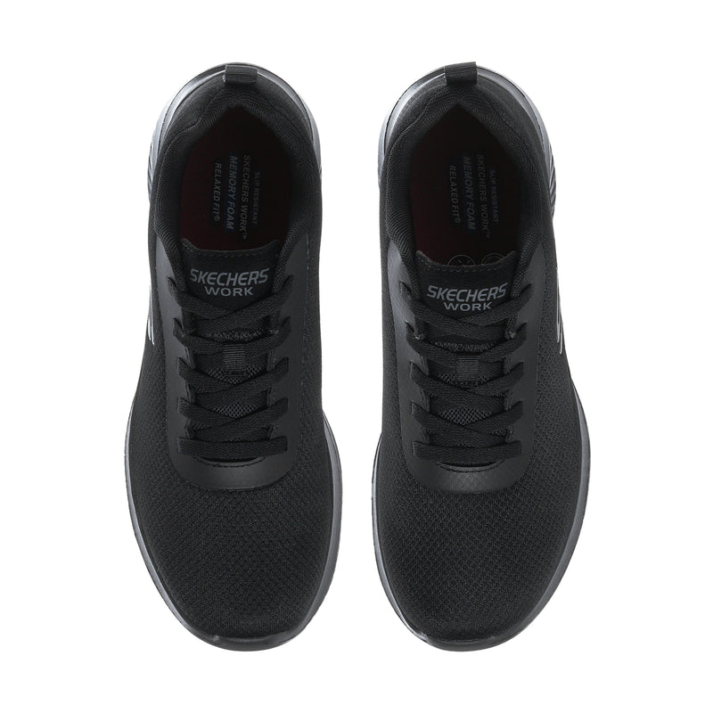 Men's black knit lace-up sneaker with Skechers Work tongue and lace panel