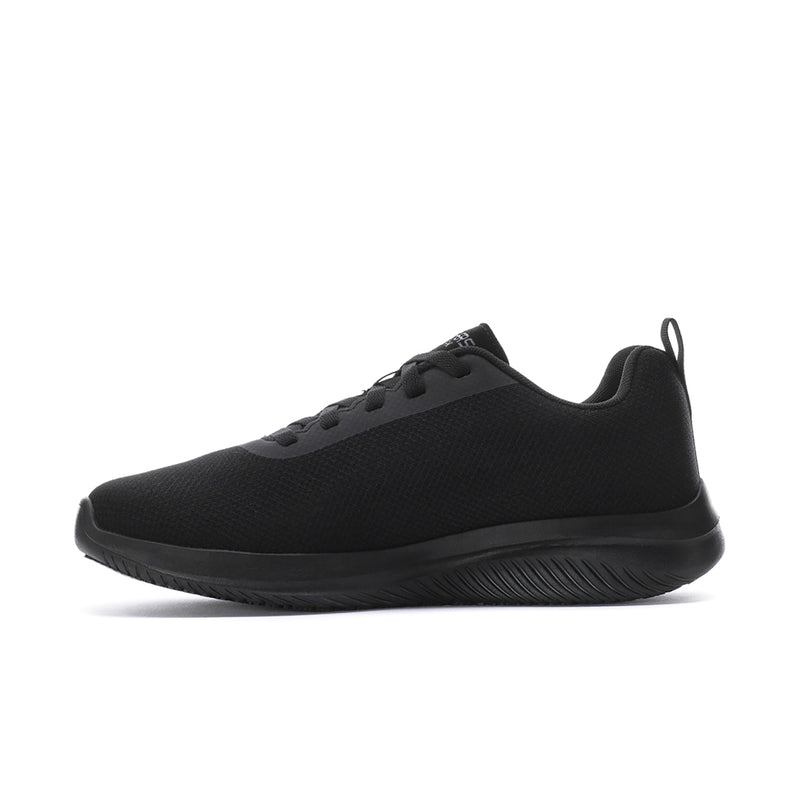Men's black low-top lace-up sneaker with padded collar and textured outsole