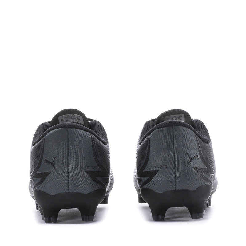 Youth Puma soccer cleats, black heel with embossed logo, FG/AG cleat studs