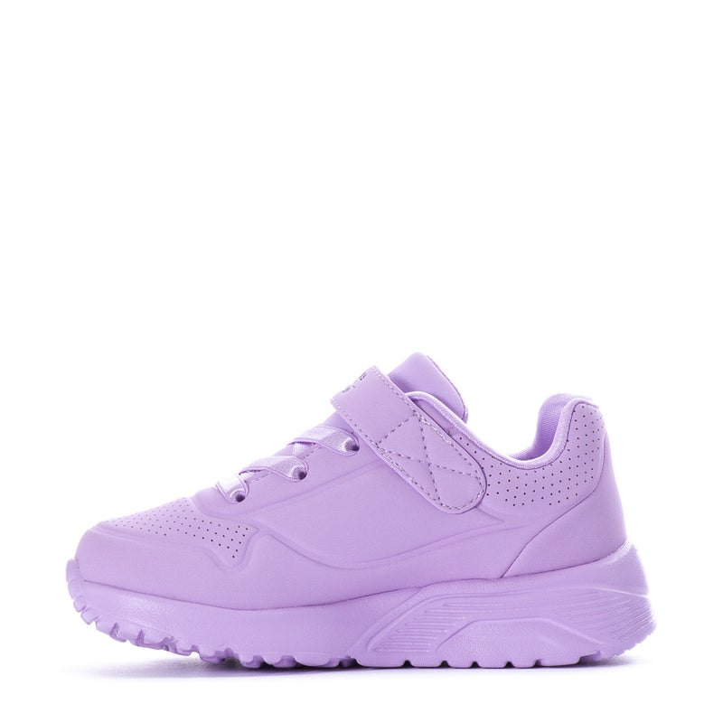 Lavender kids sneakers with VELCRO strap, lace-up front, cushioned sole