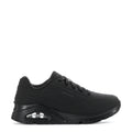 Women's black lace-up sneaker with cushioned midsole and visible air unit