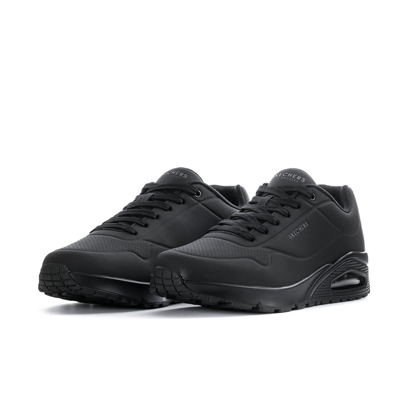 Men's black wide lace-up sneakers, low-top design with cushioned midsole and tread