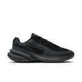 Black running sneaker with Nike Swoosh and cushioned, ridged midsole