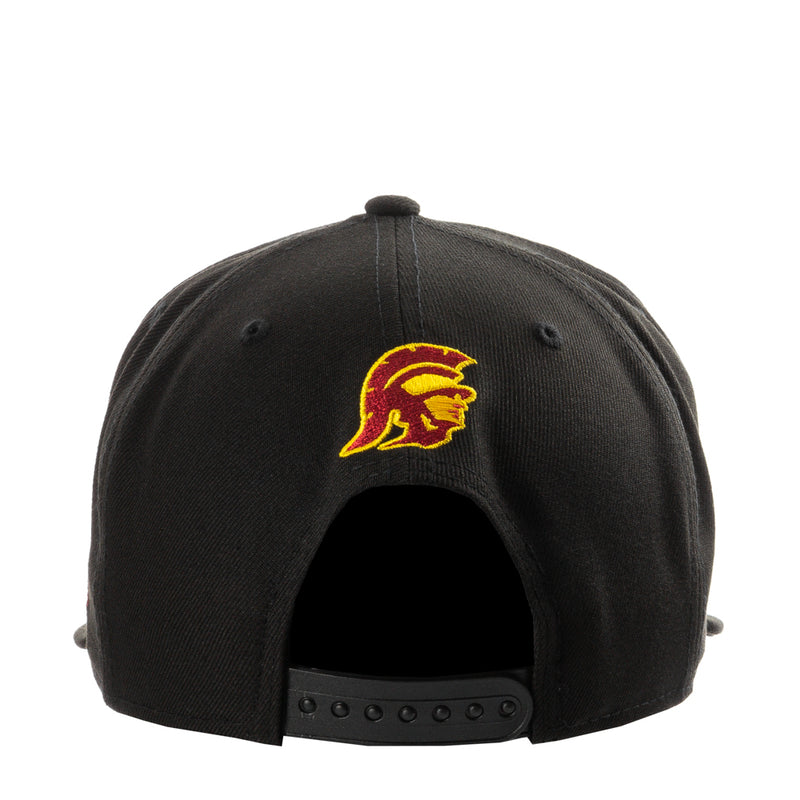 Black baseball cap with gold USC Trojan head embroidery on front
