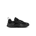 Kids black athletic running shoes with mesh panels and lace-up design