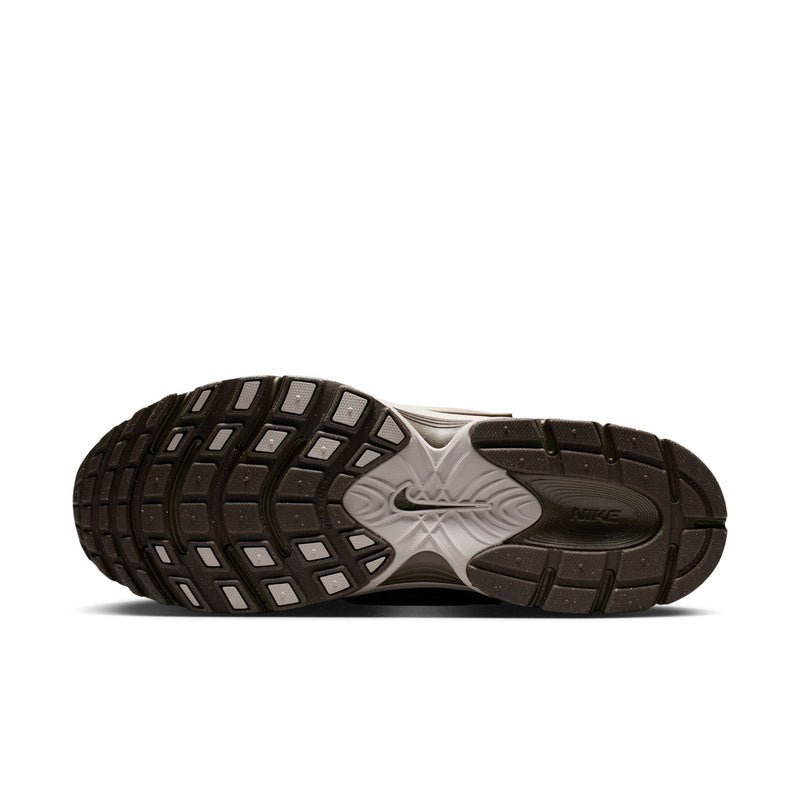 Outsole of men's olive-brown sneaker with grid traction tread