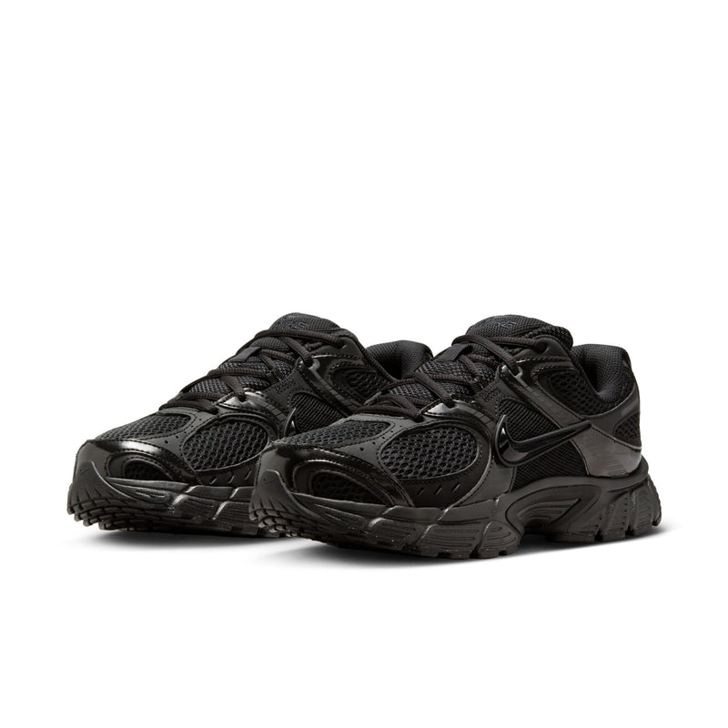 Women's black running shoes, side-by-side view with lace-up mesh uppers