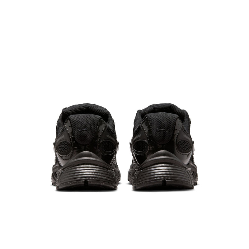 Women's black running shoes with rear heel tabs and cushioned collar