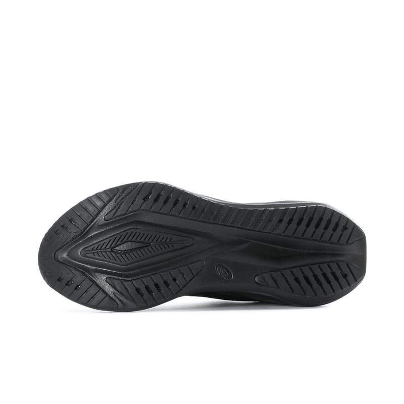 Men's black running shoe outsole with patterned tread for traction