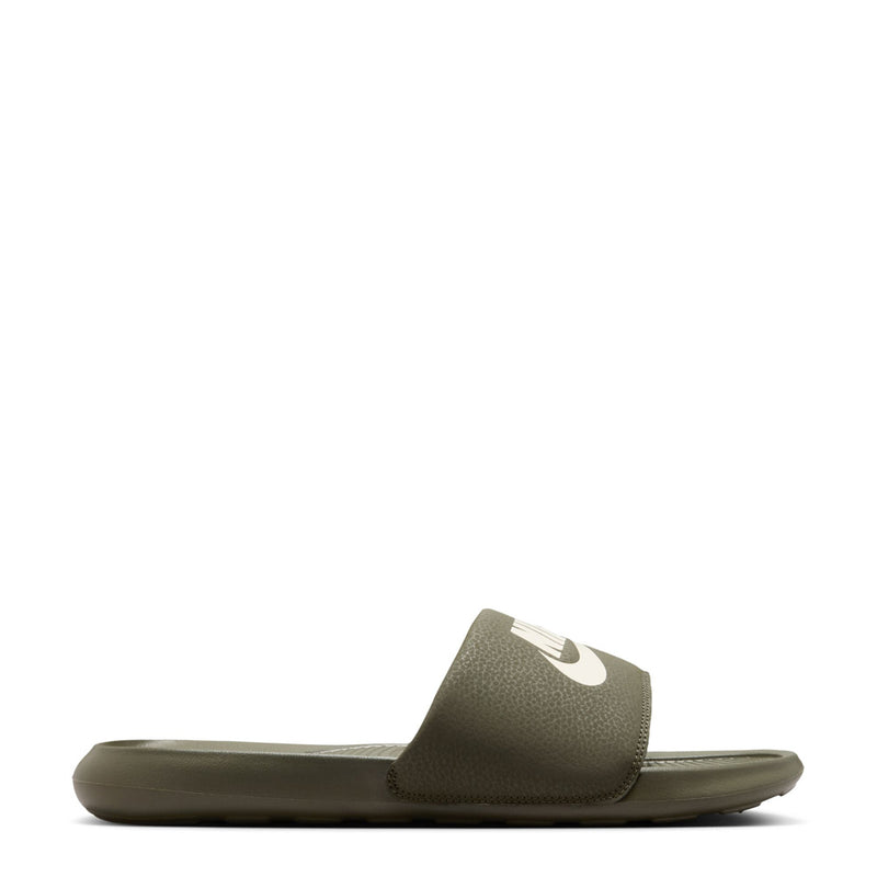 Nike Victori One men's slide sandals, dark olive with white Nike logo