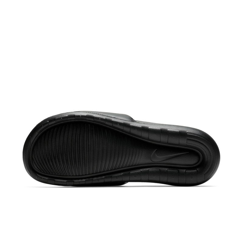 Men's black slide sandals outsole view with Nike logo