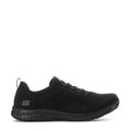 Black women's wide knit sneakers with lace-up front, slip-on collar, and rubber sole