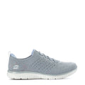 Grey women's wide knit sneakers with lace-up and white sole
