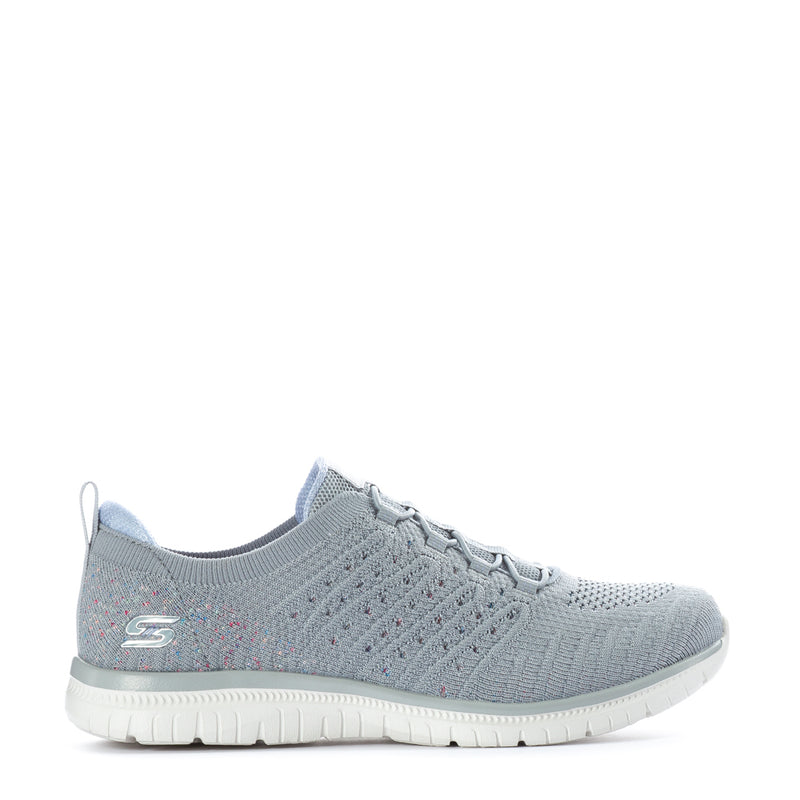 Grey women's wide knit sneakers with lace-up and white sole