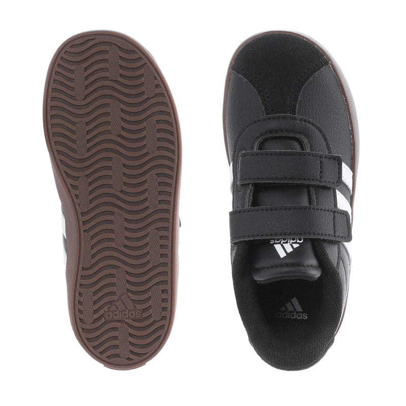 Toddler adidas black sneakers: outsole tread and hook-and-loop strap detail
