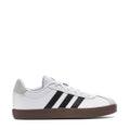Youth adidas sneakers, white with black 3-stripe design and gum rubber sole