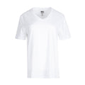 Women's white V-neck tee shirt, short sleeves, straight hem