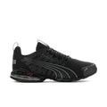 Men's black and grey running shoe with mesh upper, lace-up front, and cushioned sole