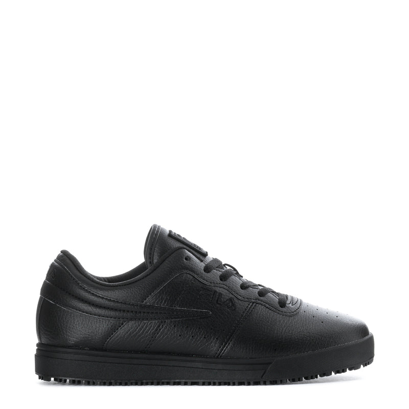 Men's black low-top sneakers, side profile with lace-up eyelets and side panel