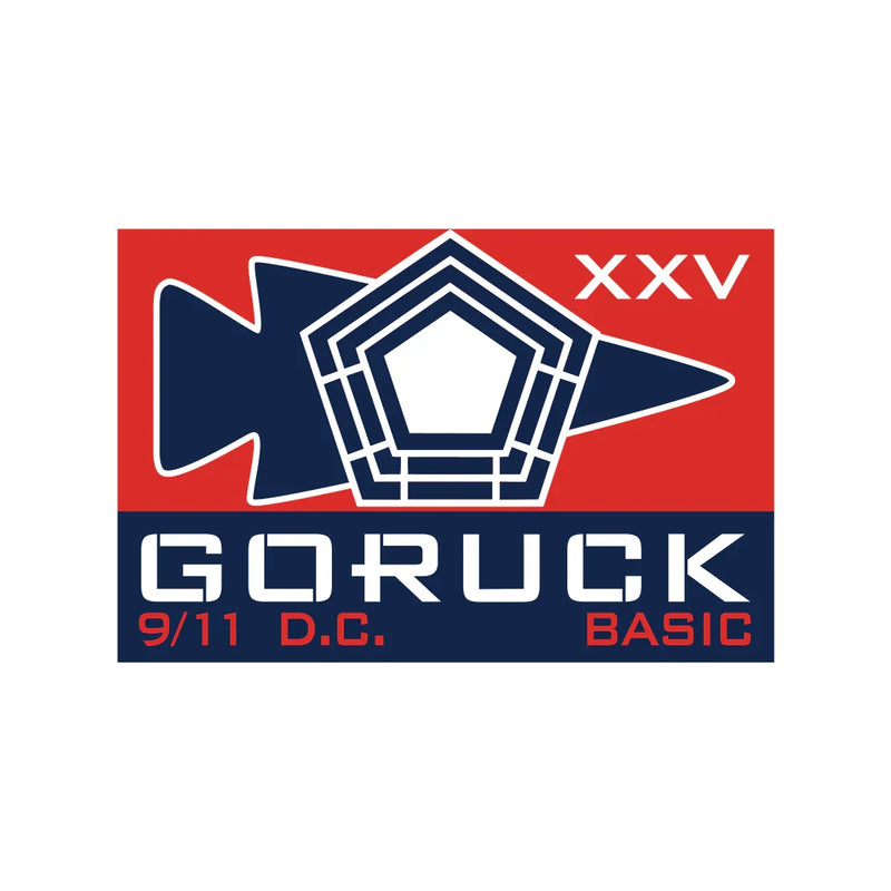 GORUCK 9/11 D.C. Basic event patch with Pentagon and arrow design, red and navy colors.