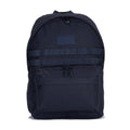 Waxed canvas day pack in navy, front zipper pocket and webbing straps