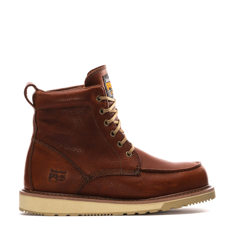 Rust brown men’s 6-inch lace-up wedge boot with padded collar and tan sole