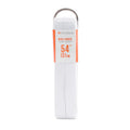 White 54-inch wide lace trim roll in clear plastic packaging