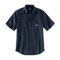 Men's navy short-sleeve button-down shirt with chest pockets, relaxed fit