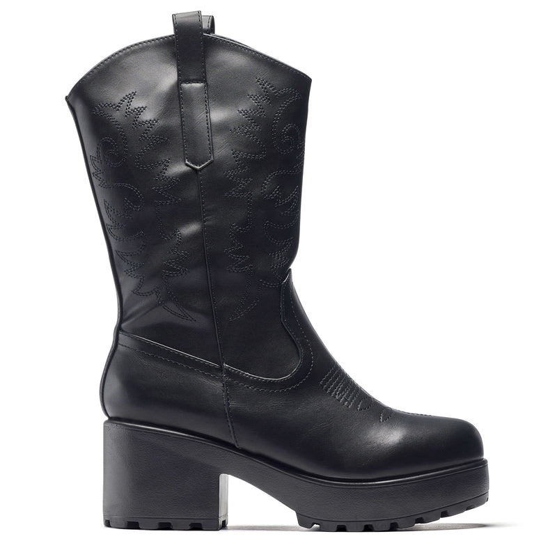 WINTU Long Chunky Western Boots - Long Boots - KOI Footwear - Black - Main View