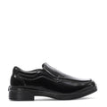 Black toddler slip-on loafer with stitched upper and low block heel