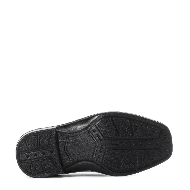 Black toddler loafer outsole with textured tread and grip pattern