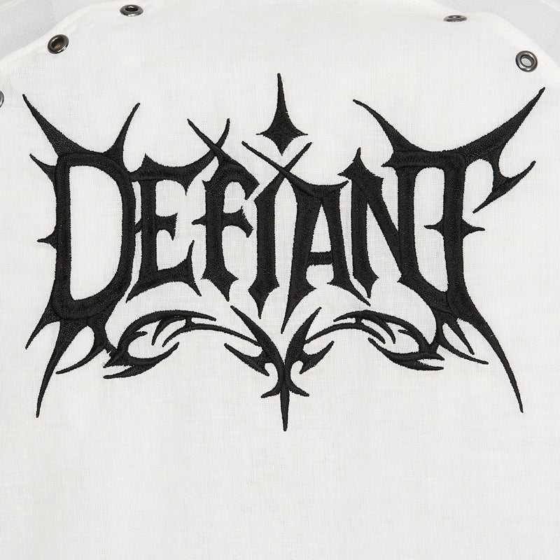 Black 'Defiant' logo on a white background