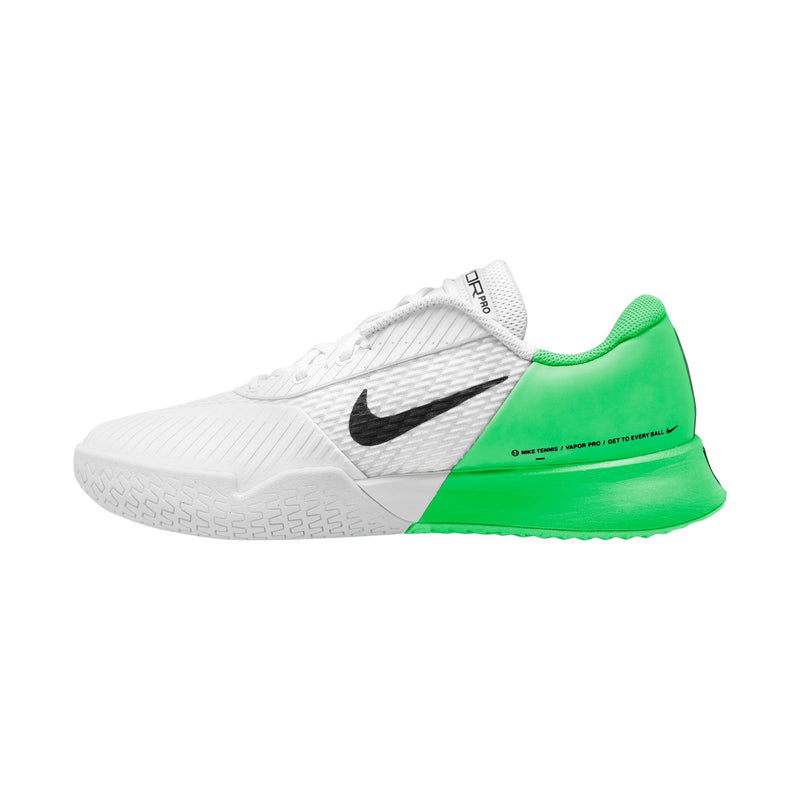 Women's Court Air Zoom Vapor Pro 2 Tennis Shoes in White/Black-Poison Green