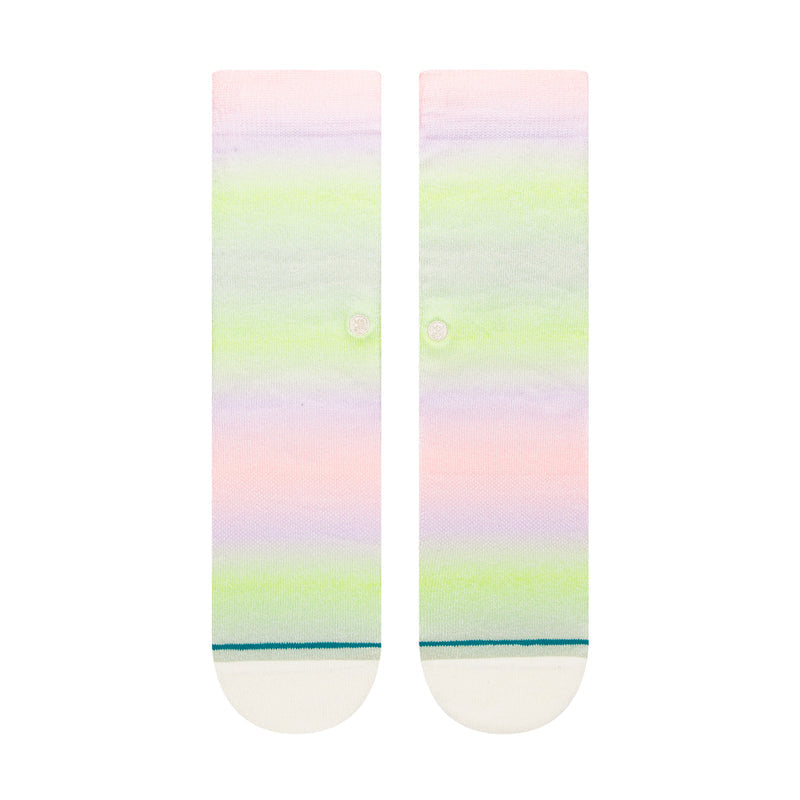 Women's pastel ombre crew socks with teal stripe at cuff and white toe