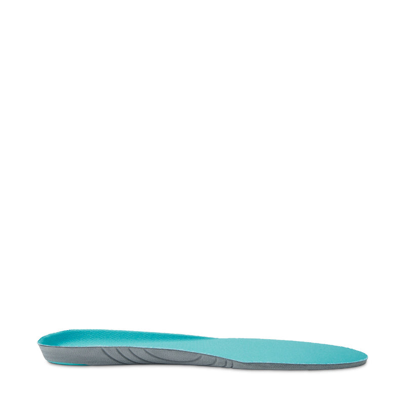 Women’s sport insole side view with turquoise surface and thin gray midlayer