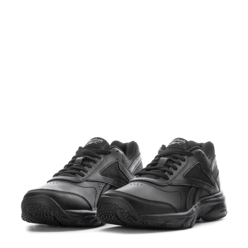 Pair of black women's lace-up sneakers with textured uppers and rubber tread soles