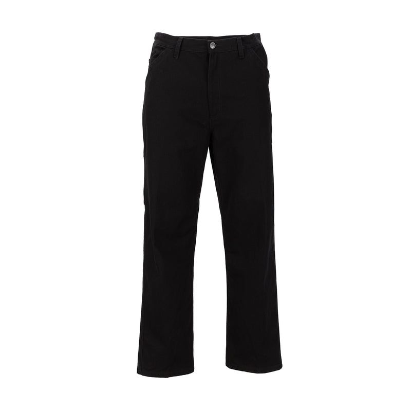 Men's black work pants with button closure and front pockets