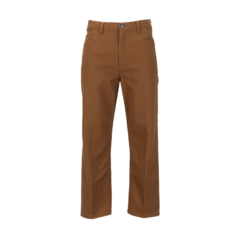 Men's brown work pants with button closure and straight-leg fit