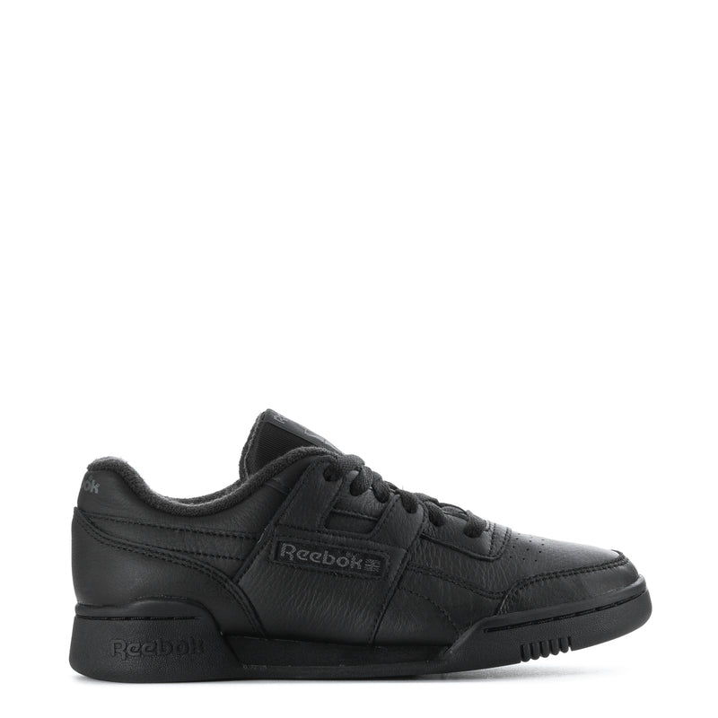 Black low-top lace-up sneaker with Reebok logo on side