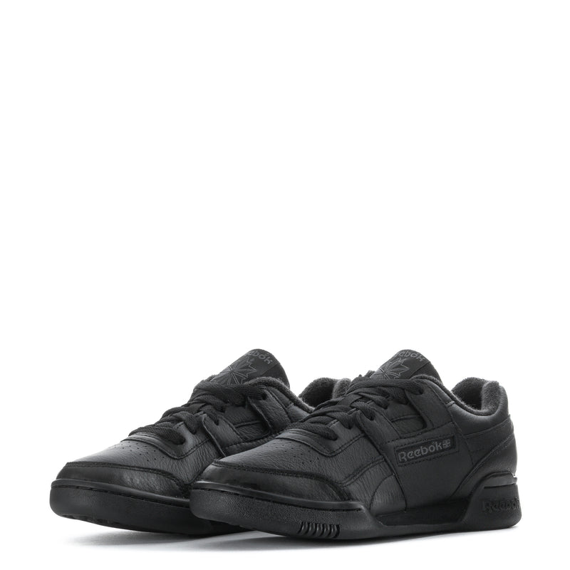 Black lace-up athletic sneakers with cushioned tongue and Reebok badge