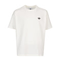 Youth off-white crewneck tee with small black trefoil logo on chest