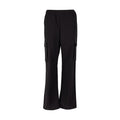 Women's black woven cargo pants with elastic waist and side cargo pockets
