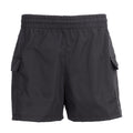 Youth black woven cargo shorts with elastic waistband and side flap pockets
