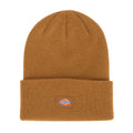 Brown cuffed tall beanie with Dickies woven label