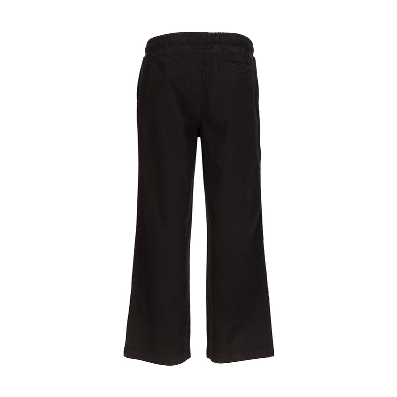 Youth woven open-hem pants, black wide-leg back with elastic waistband